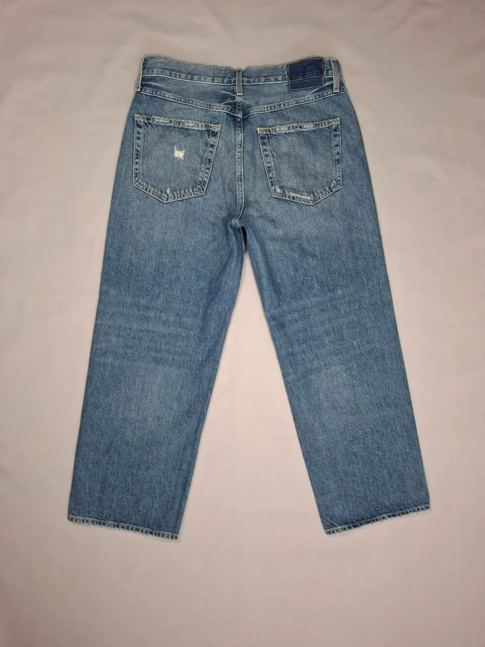 AMO Billie Jeans Warmth Wash Distressed Wide Straight Crop 100% Cotton | Size 29